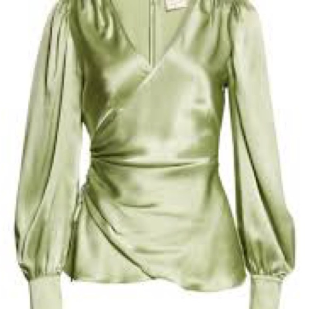 Cinq à Sept Satin Blouse in Mint Green